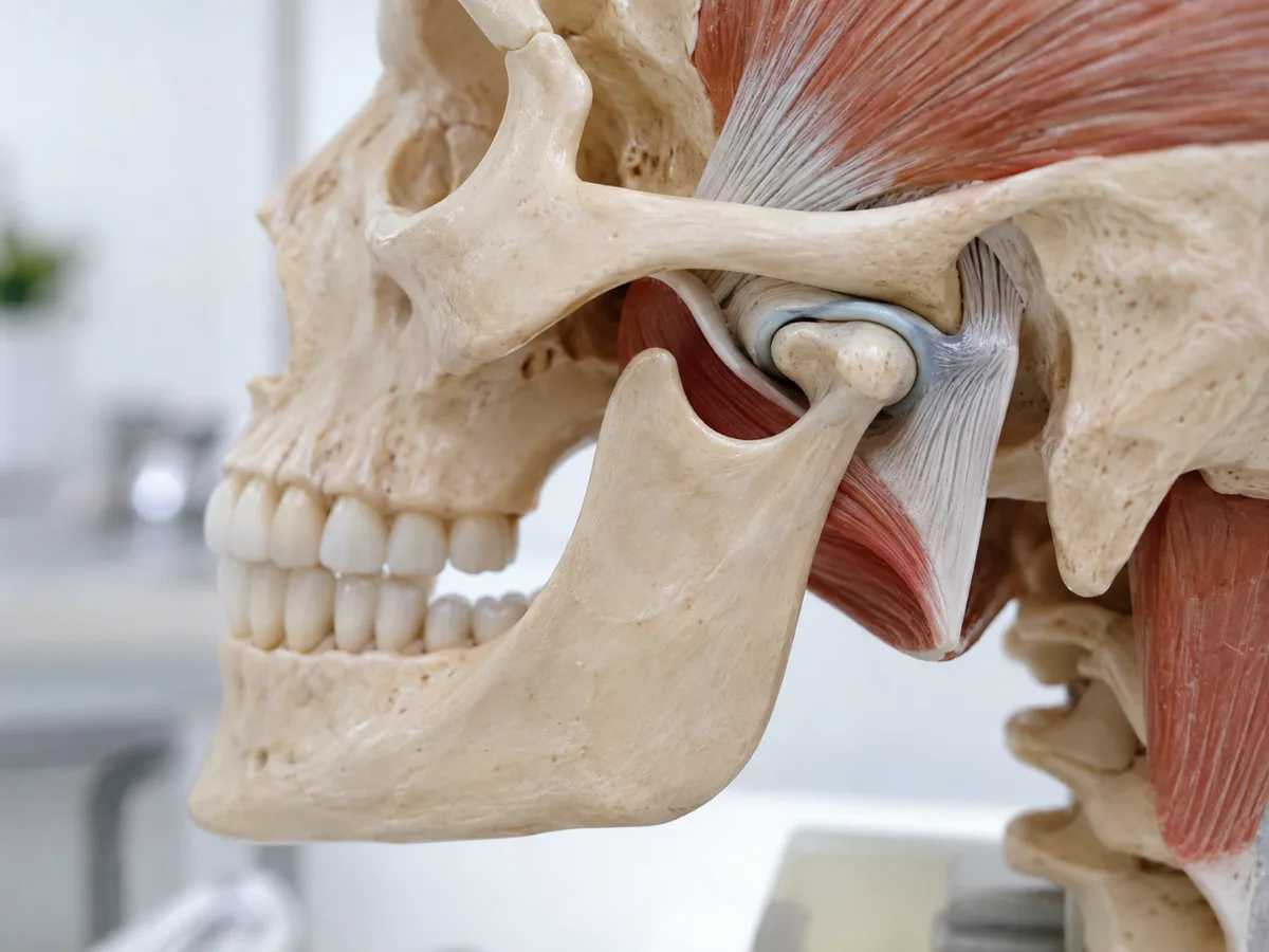 Anatomía de la articulación temporomandibular: cráneo, mandíbula, disco articular y músculos